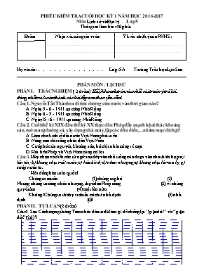 Đề thi cuối học kì I Lịch sử và Địa lí lớp 5 (Có đáp án) - Năm học 2016-2017